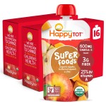 HAPPYTOT Organics Stage 4 Baby Food Pouches, Gluten Free, Vegan Snack, SuperFoods Fruit & Veggie Puree, Apples, Butternut Squash & Chia, 4.22 Ounce (Pack of 16)