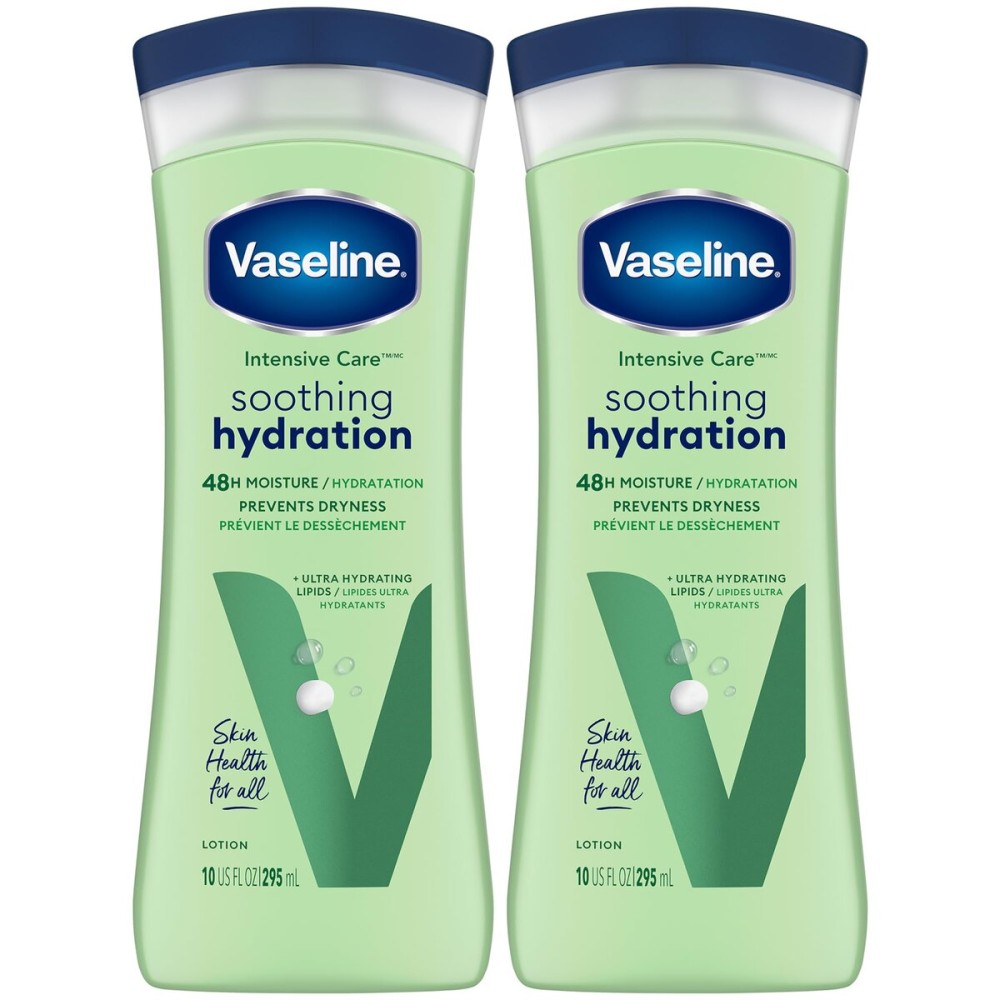 Vaseline Soothing Hydration 2-Pack - Intensive Care Moisturizing Hand and Body Lotion with Aloe, Ultra-Hydrating Lipids, 48 Hours of Moisture, 10 Oz Ea