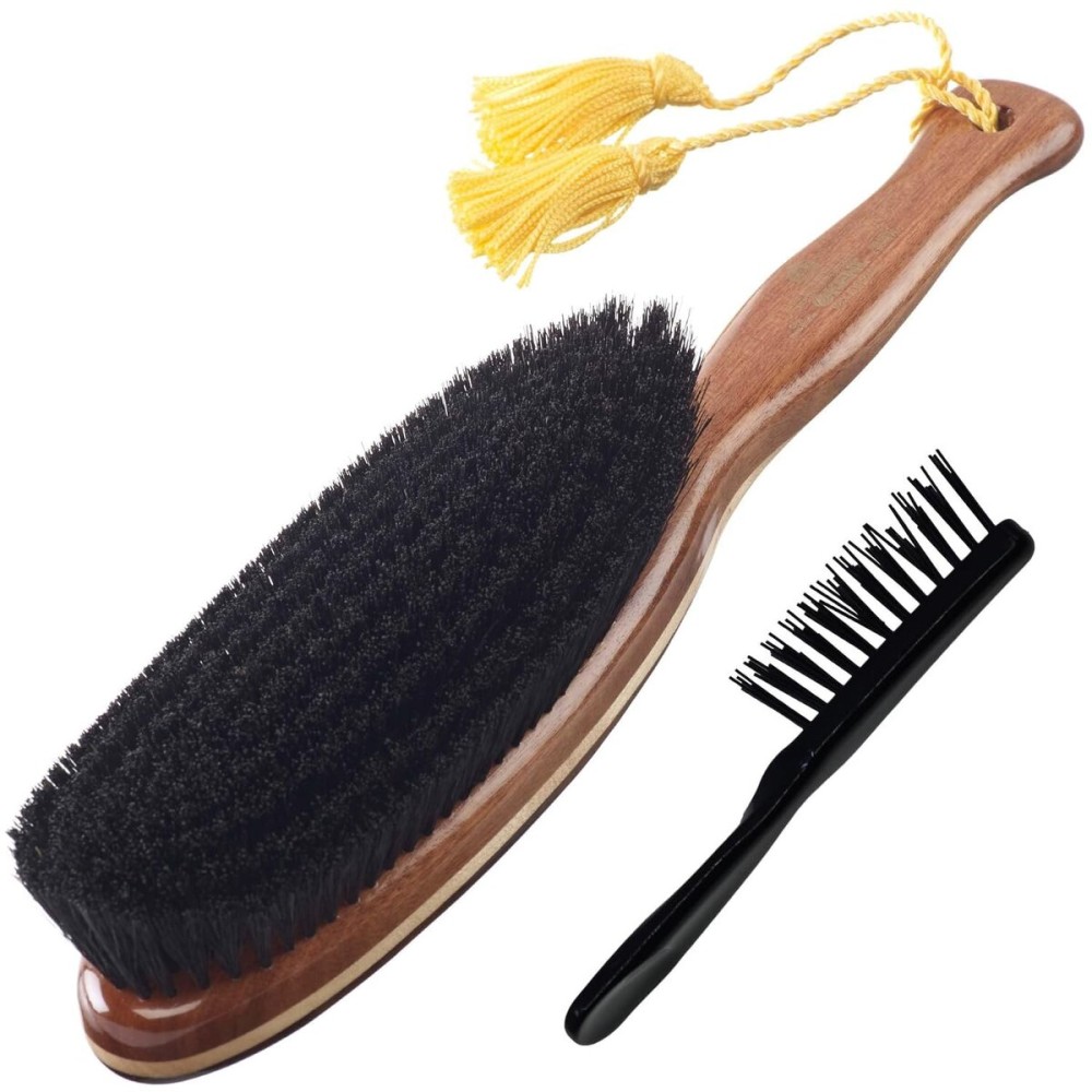 KENT CR8 Clothes Brush, 100% Natural Black Boar Bristle Lint Remover for Cashmere, Wool, and Silk for Keeping Fabrics Free from Fibres, Fluff and Pet Hair. Luxury Three Veneered Woods. Made in England