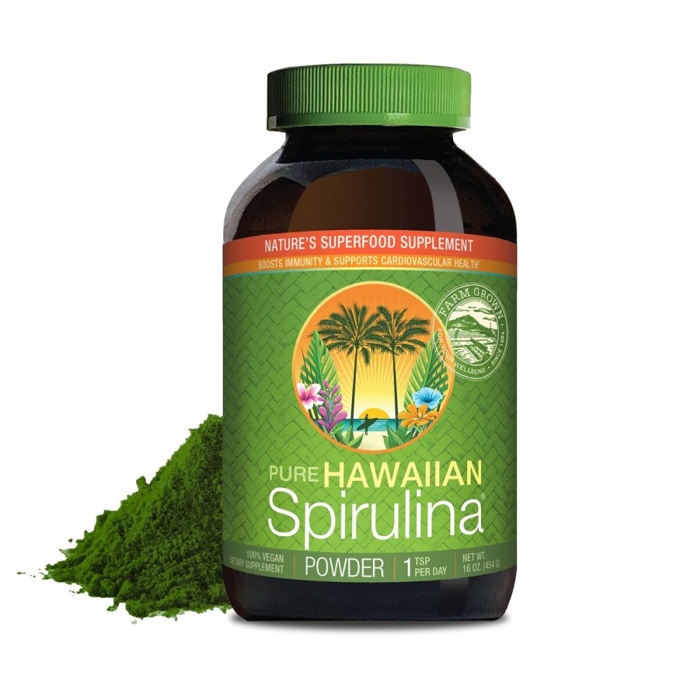 Nutrex Hawaii Pure Hawaiian Spirulina Powder - Vegan Superfood, Farm Grown in Kona, Non-GMO, Immune Support & Cellular Energy, 16 Oz