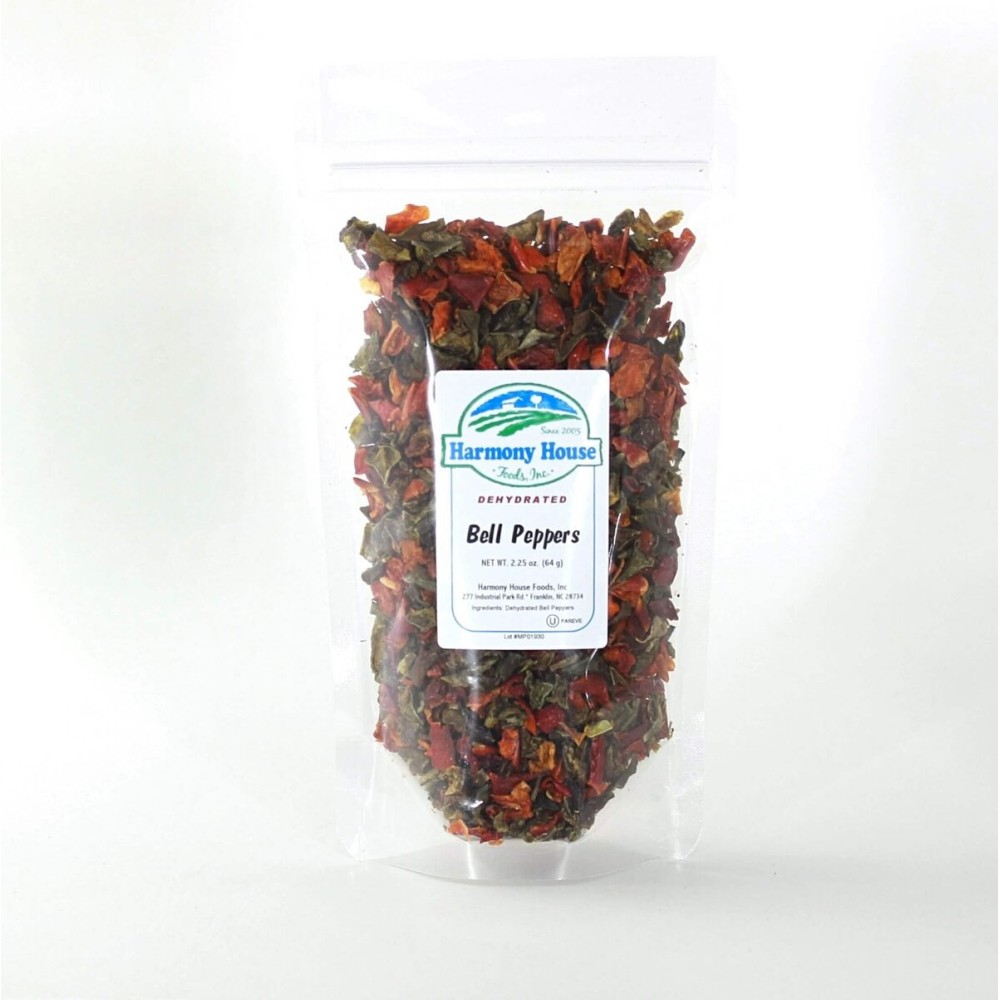 Harmony House Dried Mixed Bell Peppers, Diced - Dehydrated Vegetables For Cooking, Camping, Emergency Supply and More, 2.25 oz ZIP Pouch