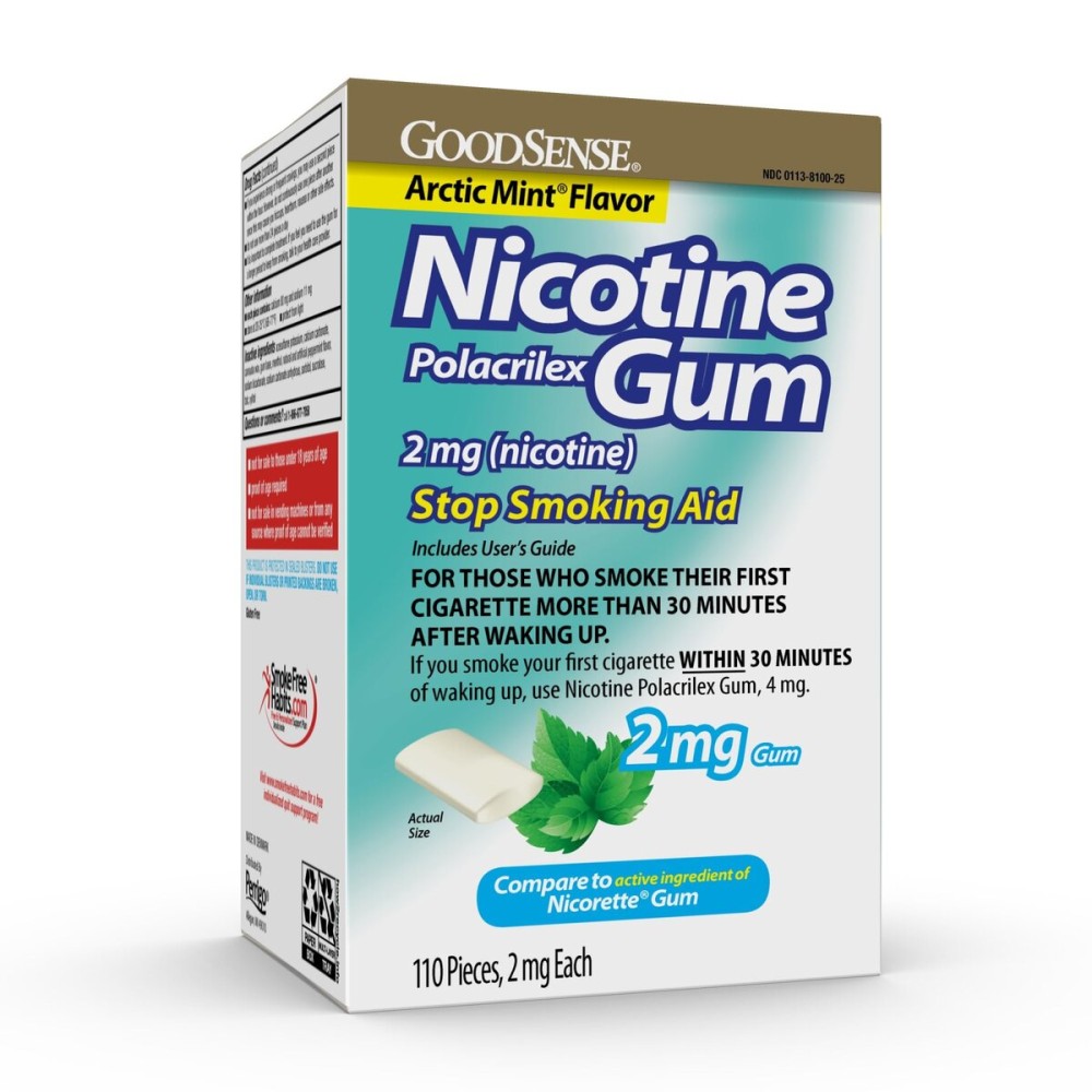 GoodSense Nicotine Polacrilex Gum, 2 mg, Mint Flavor - Stop Smoking Aid, Reduces Nicotine Cravings & Withdrawal Symptoms