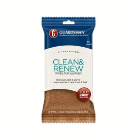 Guardsman Clean and Renew Leather Protector for Leather Furniture & Car Interiors | Small Leather Goods and Leather Shoe Cleaner, Wipes 20 Count