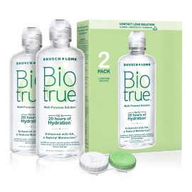 Biotrue Contact Solution, Multi-Purpose Solution with Lens Case, Cleans, Conditions, Hydrates, Disinfects, Removes Protein, Dirt & Debris, Contact Lens Cleaner & Storage, 10 Fl Oz (Pack of 2)