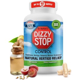 Vertigo Relief Product & NonDrowsy Motion Sickness Pills: Nausea and Dizziness, Ginger & Grape Seed Formula, Inner Ear Balance, Car, Cruise & Travel Essential, Stomach Support, Sea Sickness, 80Count