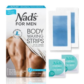Nad\'s For Men Body Wax Strips - Wax Hair Removal For Men - At Home Waxing Kit With 20 Waxing Strips + 2 Calming Oil Wipes