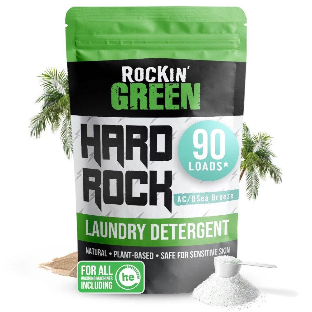 Rockin\' Green Hard Rock Powder Laundry Detergent (90 Loads) - Natural Powdered Laundry Detergent, Sensitive Skin Laundry Powder (AC/DSea Breeze)