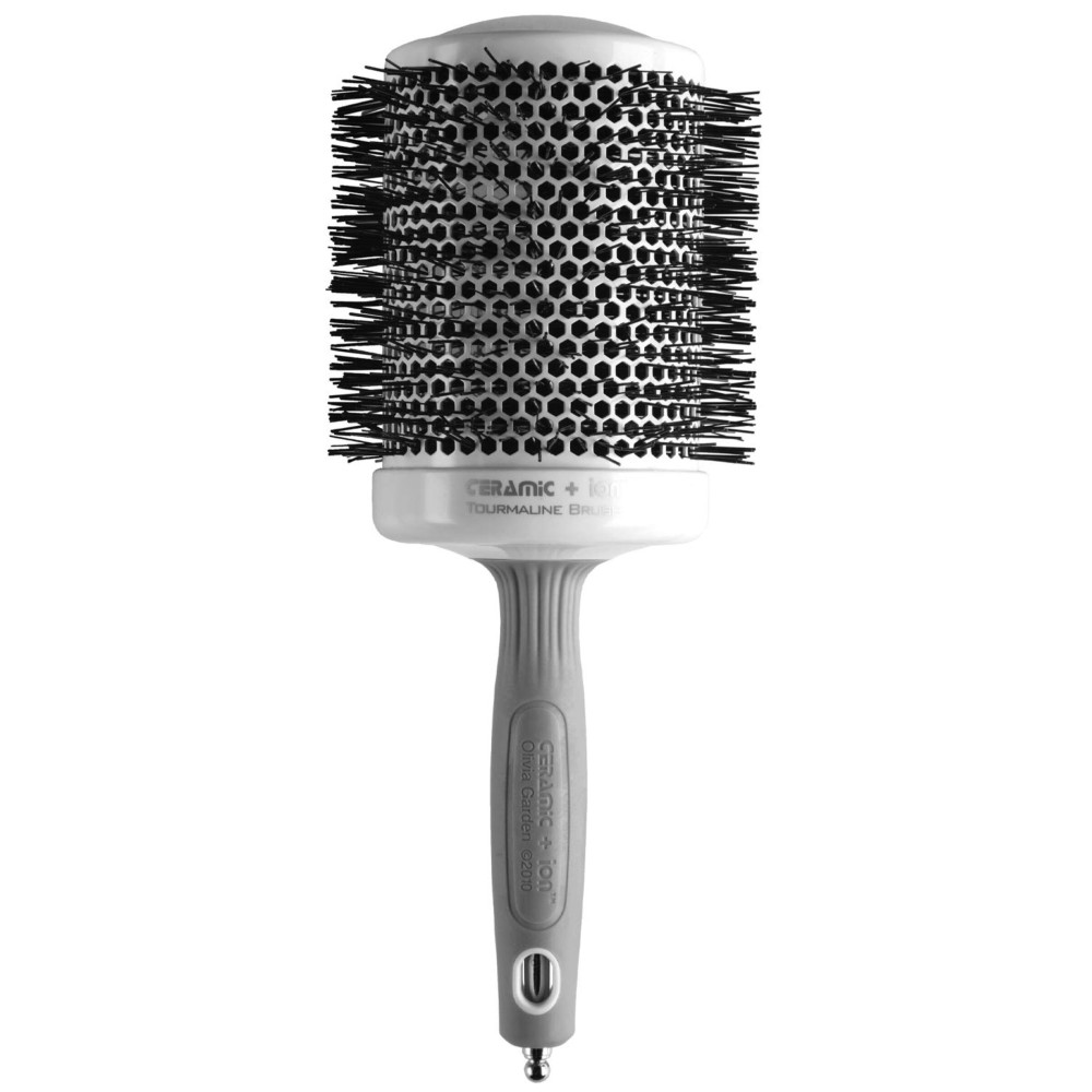 Olivia Garden Ceramic + Ion Round Thermal Hair Brush - Not Electrical - Professional Blowout Brush for Normal to Thick Hair - 4.25-Diameter Barrel - White and Grey - CI-80