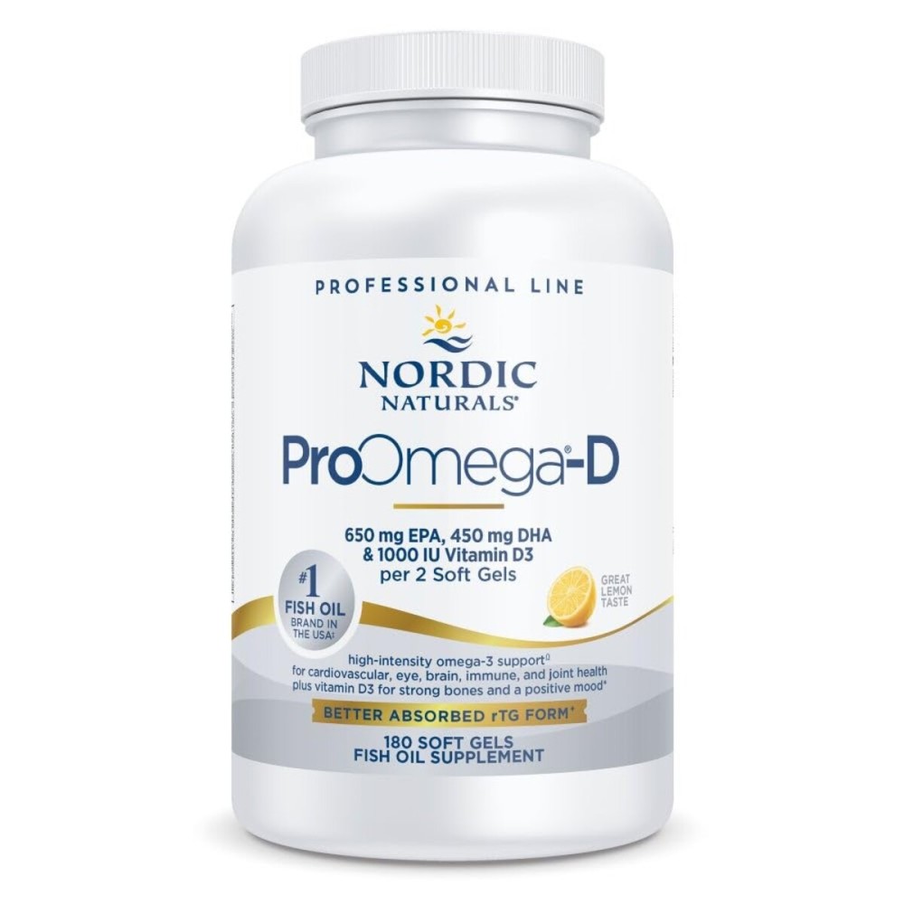 Nordic Naturals ProOmega-D, Lemon Flavor - 180 Soft Gels - 1280 mg Omega-3 + 1000 IU D3 - High-Potency Fish Oil - EPA & DHA - Brain, Eye, Heart, & Immune Health - Non-GMO - 90 Servings
