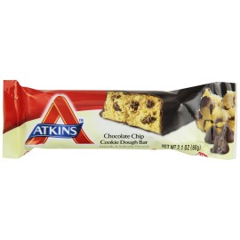 Atkins Chocolate Chip Cookie Dough Protein Meal Bar, High Fiber, 1g Sugar, 3g Net Carbs, Meal Replacement, 5 Count (Pack of 6)
