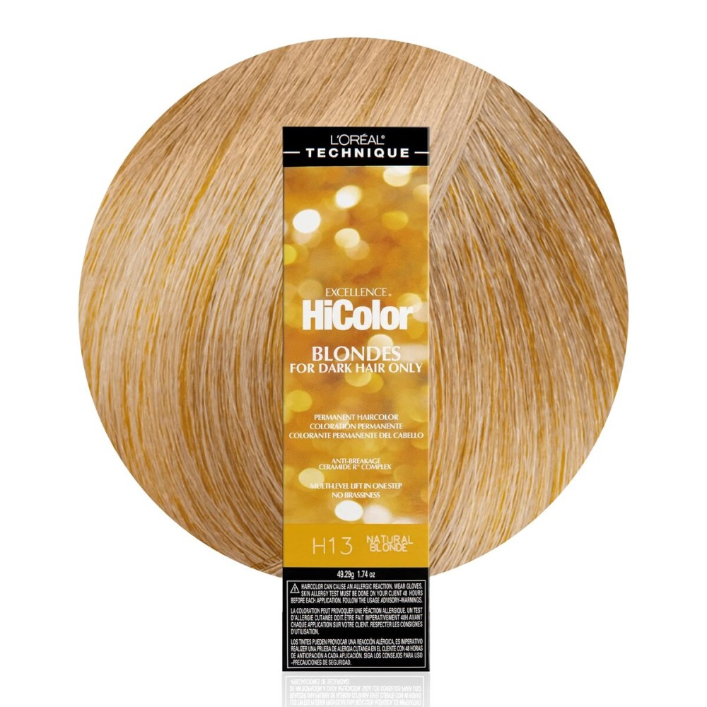 L\'OREAL TECHNIQUE HiColor Browns & Blondes Permanent Hair Color - Lifts Dark Hair in One Step Leaving No Brassiness, Rich and Smooth Creme Formula, Intense & Long-Lasting, H13 Natural Blonde
