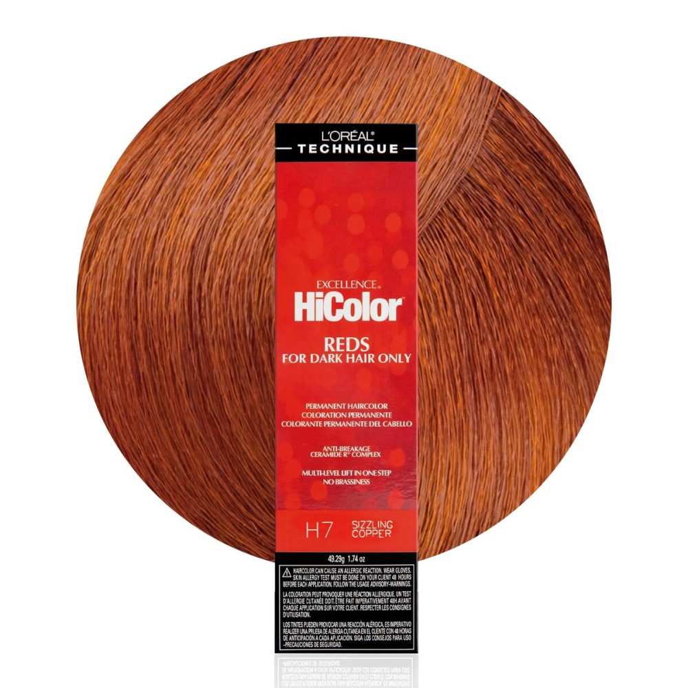 L\'OREAL TECHNIQUE HiColor Reds Permanent Hair Color - Lifts Dark Hair in One Step Leaving No Brassiness, Rich & Smooth Creme Formula, Intense & Long-Lasting Color, H7 Sizzling Copper