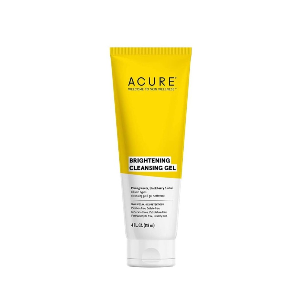 Acure Brightening Cleansing Gel - Vegan Face Scrub, Gentle Facial Cleanser for Radiant Skin with Pomegranate, Blackberry & Acai Infused, Antioxidant-Rich Formula for All Skin Types - 4 fl oz