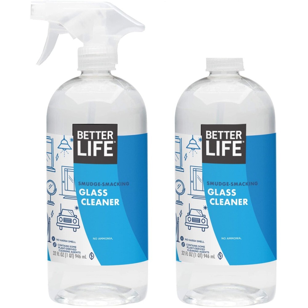 Better Life Glass Cleaner, Streak-free Window Cleaner, Surface Cleaning Spray, Mirror, Screen and Shower Door Cleaner, Removes Fingerprints, Dust, Dirt, Unscented, 32 Oz, Pack of 2