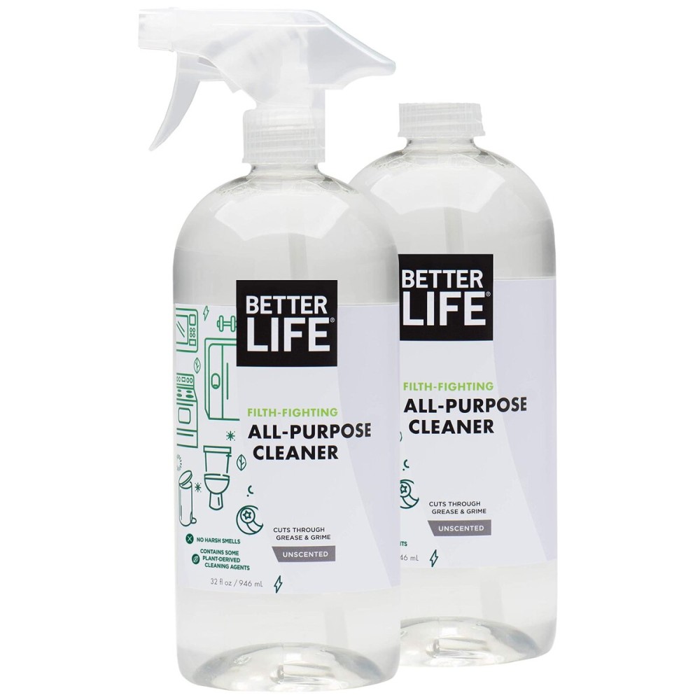 Better Life All Purpose Cleaner - Multipurpose Home and Kitchen Cleaning Spray for Glass, Countertops, Appliances, Upholstery & More - Multi-surface Spray Cleaner - 32oz (Pack of 2) Unscented