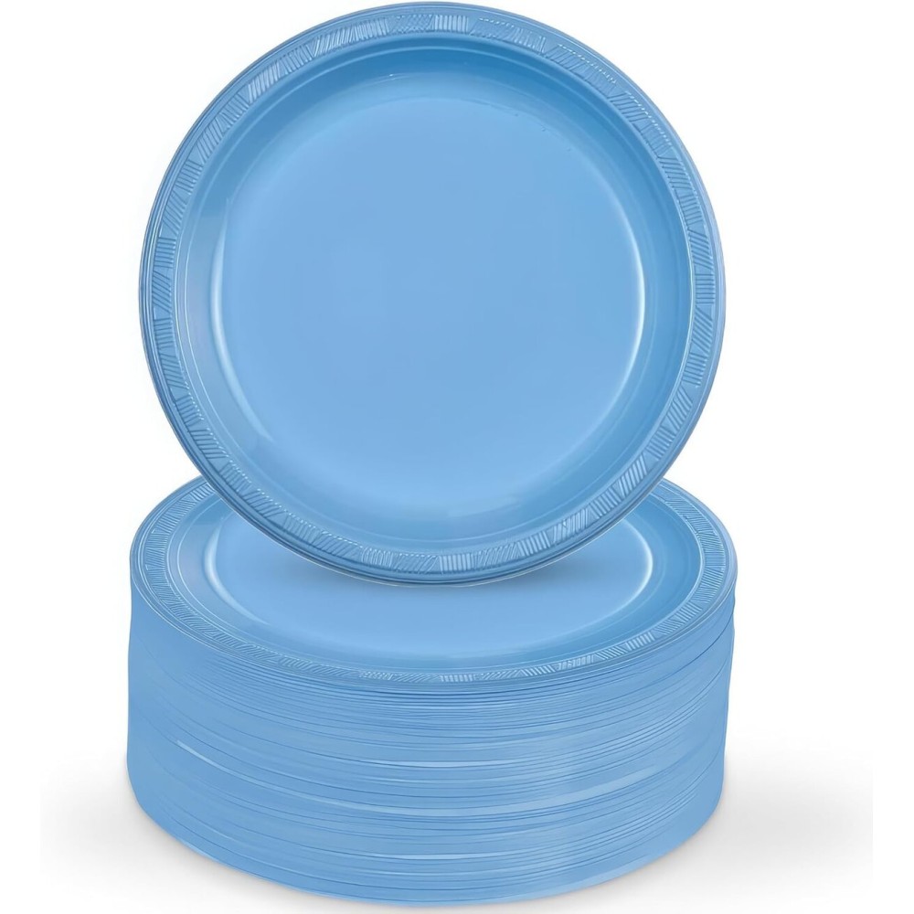 Light Blue Solid Color Plastic Premium Heavy Weight Appetizer Plate (7) 50 Count - Elegant & Durable, Perfect for Parties, Weddings & Everyday Use