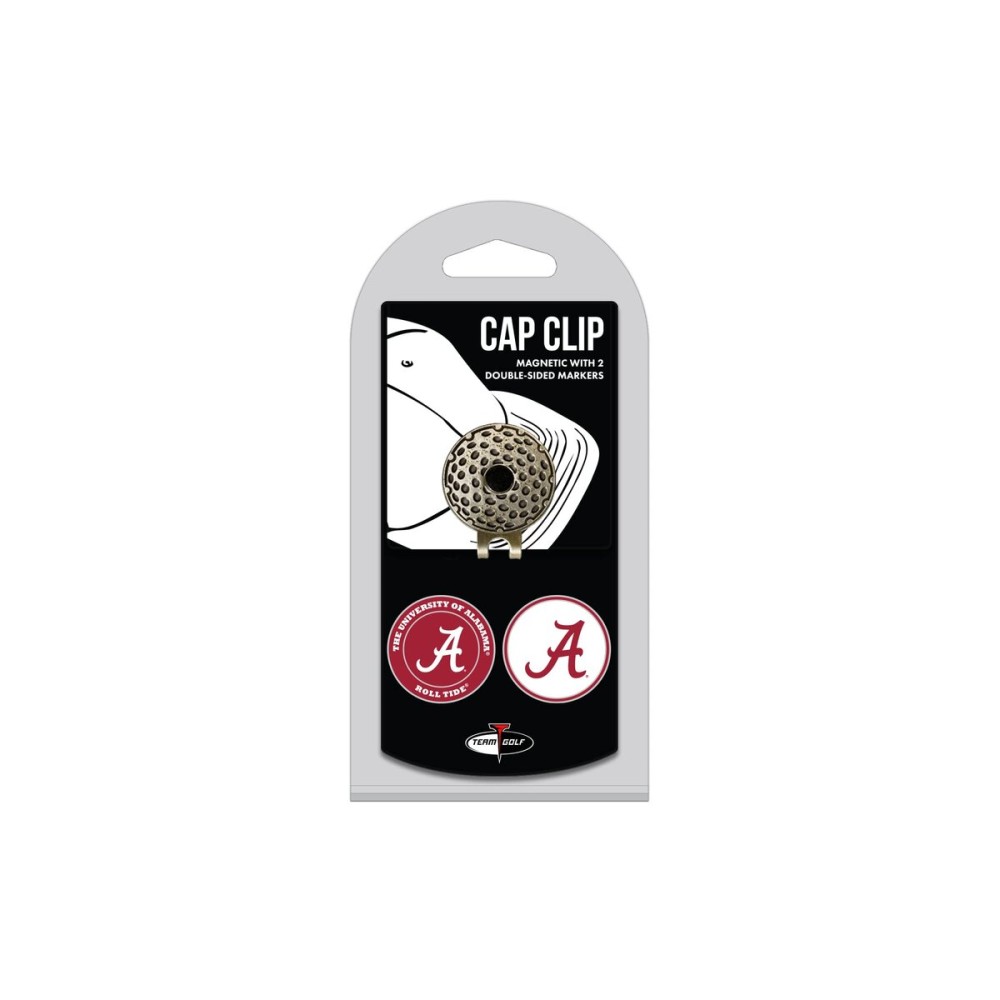 Team Golf NCAA Alabama Crimson Tide Cap Clip With 2 Golf Ball Markers Golf Cap Clip with 2 Removable Double-Sided Enamel Magnetic Ball Markers, Attaches Easily to Hats