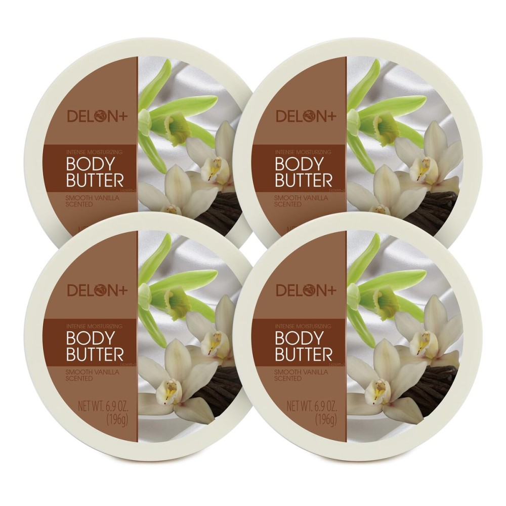 DELON Intense Moisturizing Body Butter, Smooth Vanilla with Shea Butter, 6.9 oz (Pack of 4)