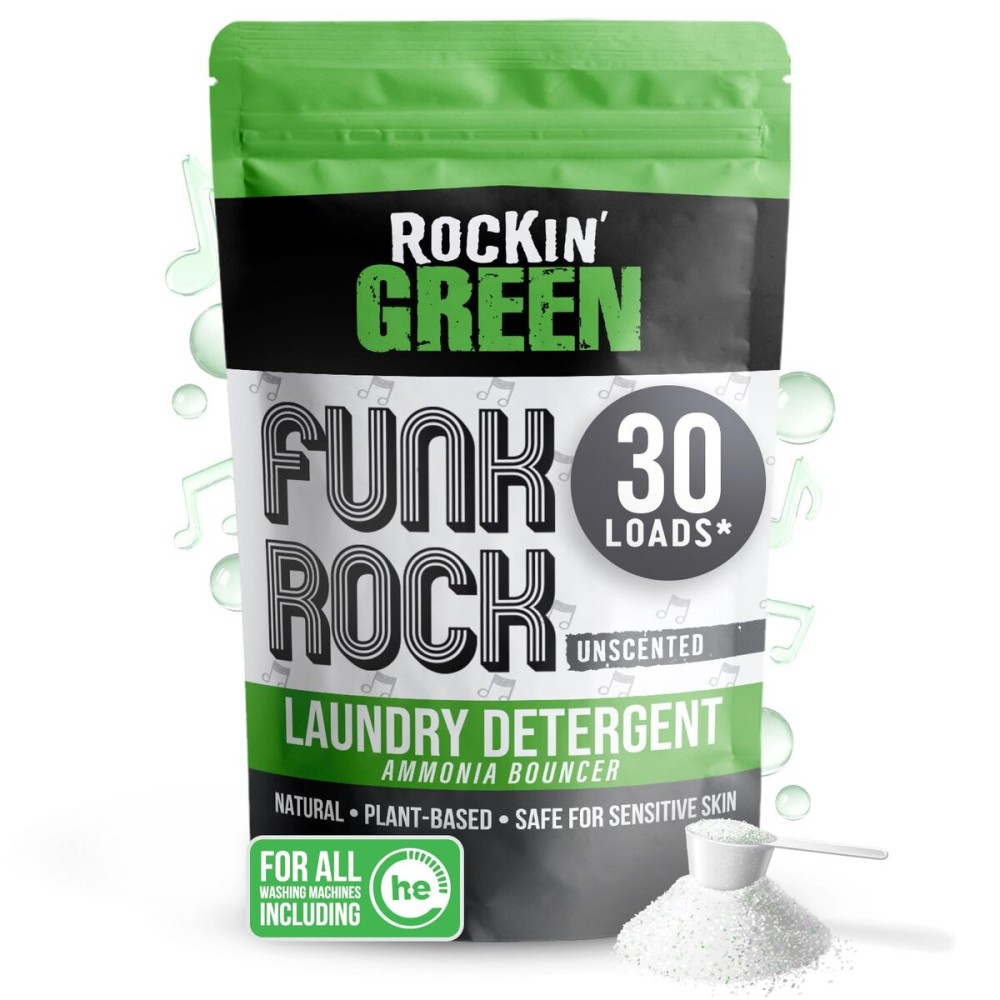Rockin\' Green Laundry Detergent, Plant based, All Natural Laundry Detergent Powder, Vegan and Biodegradable Odor Fighter, Safe for Sensitive Skin (Funk Rock Ammonia Bouncer 30 Loads - Unscented)
