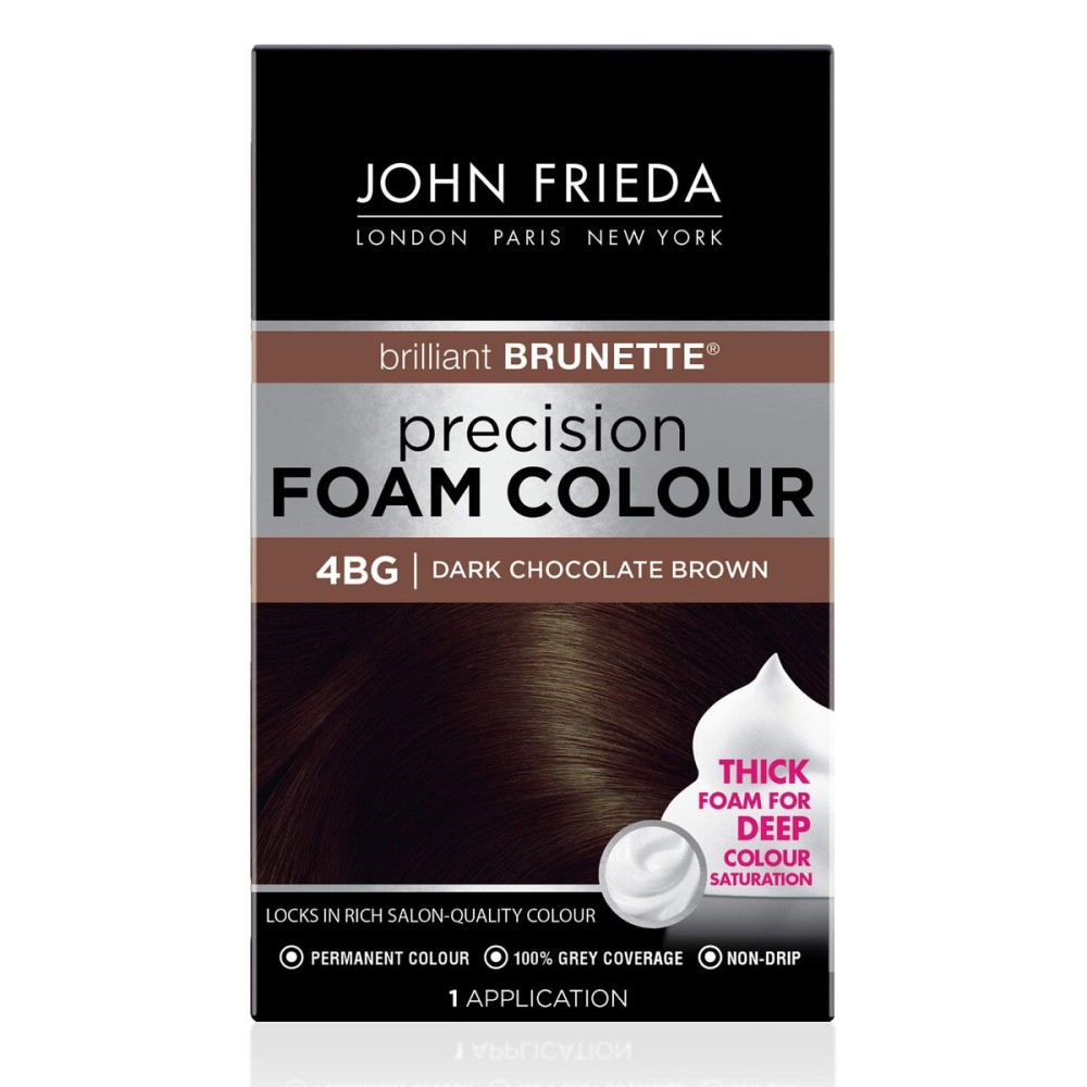 John Frieda Precision Foam Colour, Dark Chocolate Brown 4BG, Full-Coverage Hair Color Kit, Anti-Fade Gray Coverage, Deep Color Saturation Hair Dye, 1 Application