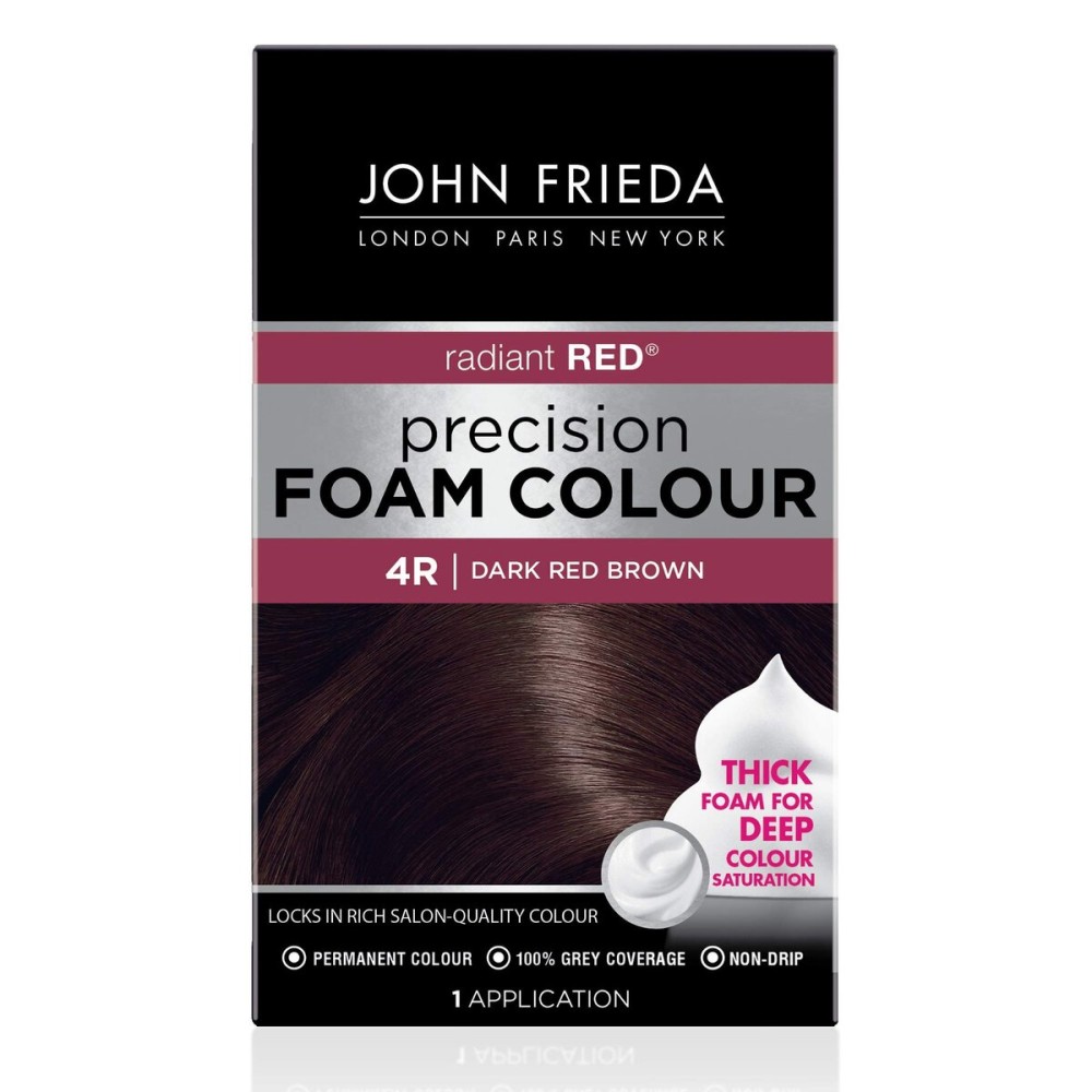 John Frieda Precision Foam Colour, Dark Red Brown 4R, Full-Coverage Hair Color Kit, Anti-Fade Gray Coverage, Deep Color Saturation Hair Dye, 1 Application