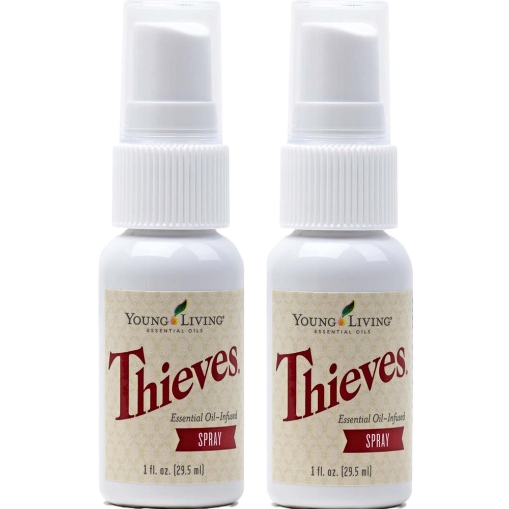 Young Living Thieves Spray | 1 oz | Portable Cleaner Spray, Formulated with Water & Alcohol, Ideal for Travel Essentials & Home; Fits in Backpack, Luggage, or Purse | 2 Pack