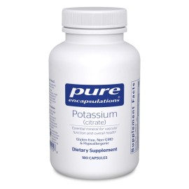 Pure Encapsulations Potassium (Citrate) - Essential Electrolyte Supplement to Support Nerve & Muscle Function, Adrenals, Hormones, Heart Health & Energy* - Potassium Citrate Capsule - 180 Capsules