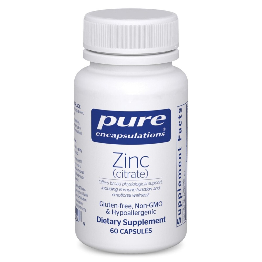 Pure Encapsulations Zinc (Citrate) - for Immune System, Tissue Development & Metabolism* - Mineral Supplement with Enzymes - Highly Absorbable Zinc - Vegan & Non-GMO - 60 Capsules