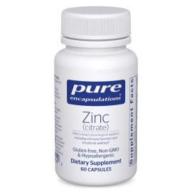 Pure Encapsulations Zinc (Citrate) - for Immune System, Tissue Development & Metabolism* - Mineral Supplement with Enzymes - Highly Absorbable Zinc - Vegan & Non-GMO - 60 Capsules
