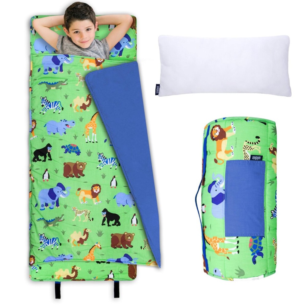 Wildkin Kids Original Nap Mat - Cozy Kids Sleep Mat with Pillow, Ideal for School & Travel - Wild Animals