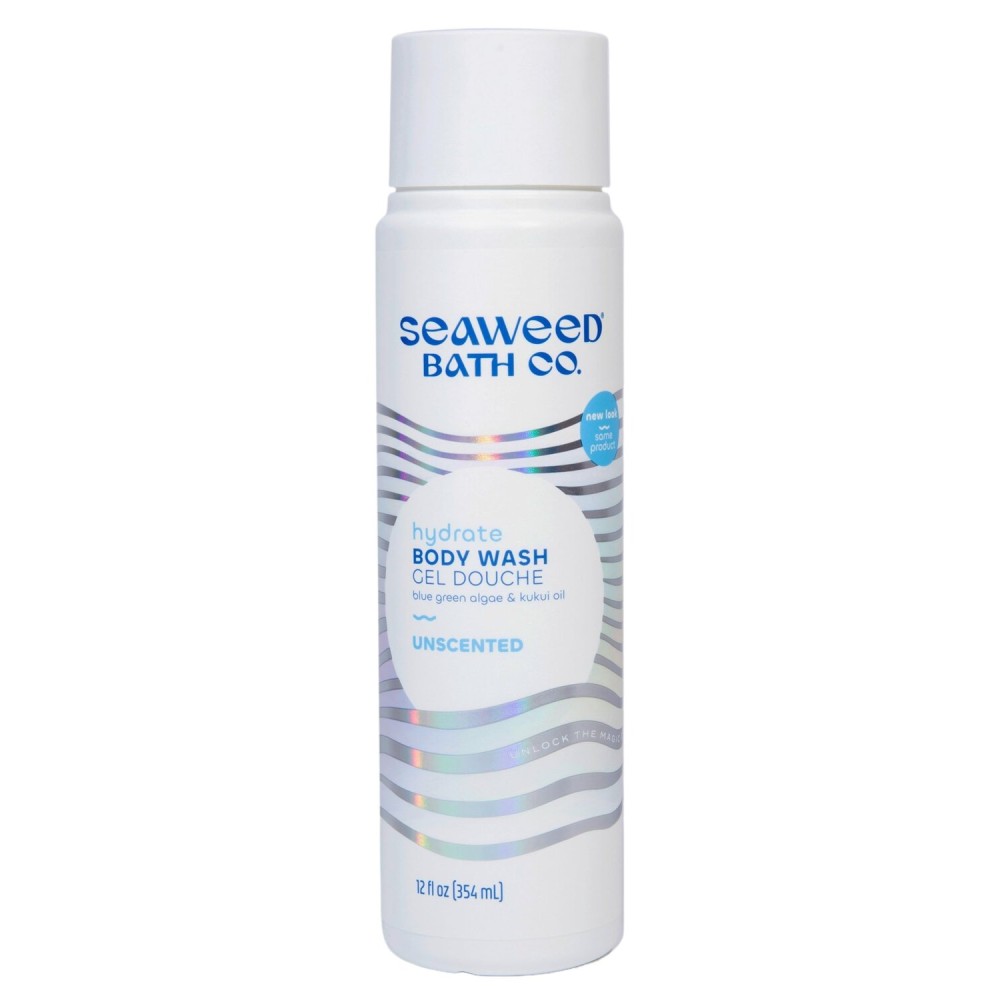 Seaweed Bath Co. Hydrate Body Wash - Unscented - Foaming Shower Gel Cleanser with Natural Ingredients - Fragrance Free and Gentle - Good For Sensitive Skin - 12 oz