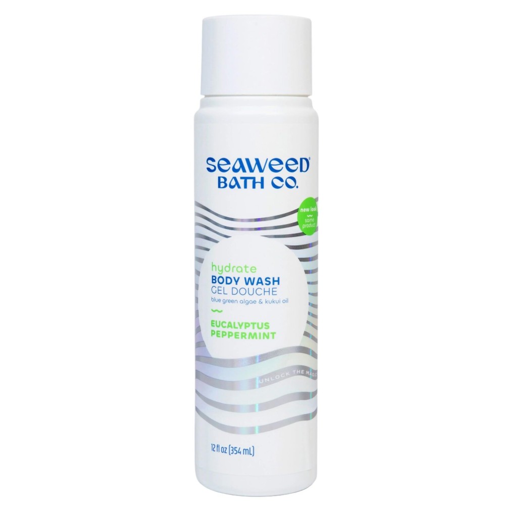 Seaweed Bath Co. Hydrate Body Wash, Eucalyptus Peppermint Scent, 12 Ounce, Shower Gel for Men & Women, Vegan, Paraben Free, Sulfate Free, Cruelty Free