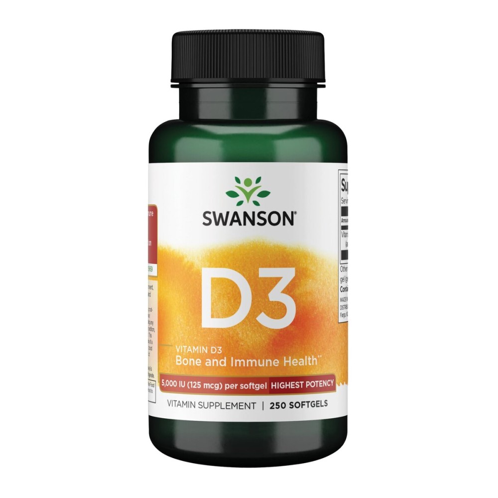 Swanson Vitamin D-3 5000 IU Bone Health Immune Support Healthy Muscle Function D3 Supplement (cholecalciferol) 125 mcg 250 Softgels Count