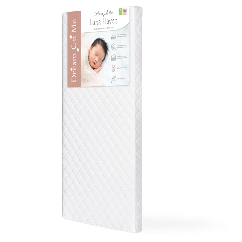 Dream On Me Luna Haven 2 Cradle Mattress, Waterproof Cover, Fiber Core, Greenguard Gold Certified, Proudly Made in USA
