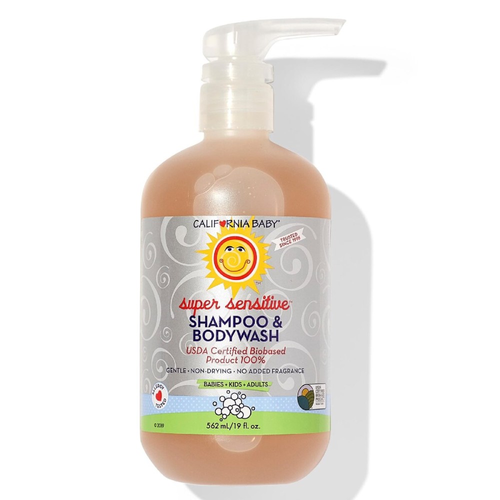 California Baby Super Sensitive Baby Shampoo + Baby Wash | 100% Plant-Based | Unscented Body Wash For Sensitive Skin | Hypoallergenic | 562 mL / 19 oz