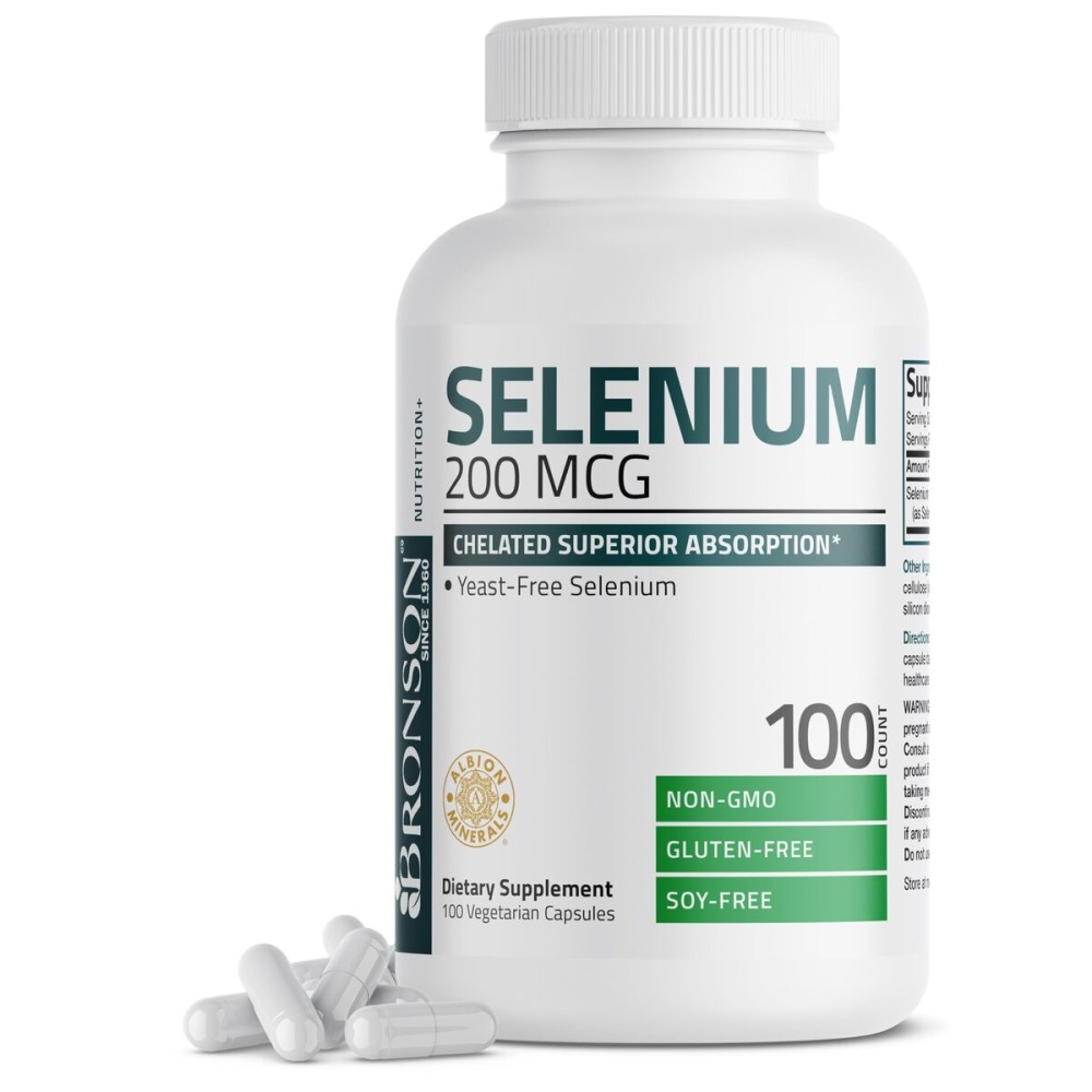 Bronson Selenium 200 mcg - Yeast Free Chelated Amino Acid Complex - Essential Trace Mineral with Superior Absorption, 100 Vegetarian Capsules