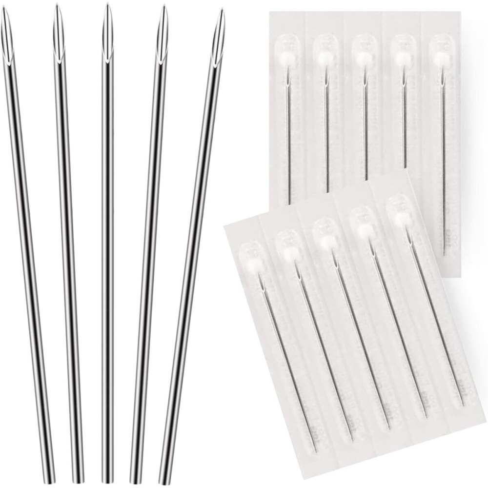 BodyJ4You 10PC Piercing Needles 18G - Sterile Disposable Sharp Surgical Stainless Steel - Nose Septum Ear Tragus Helix Labret Nipple Lip Navel