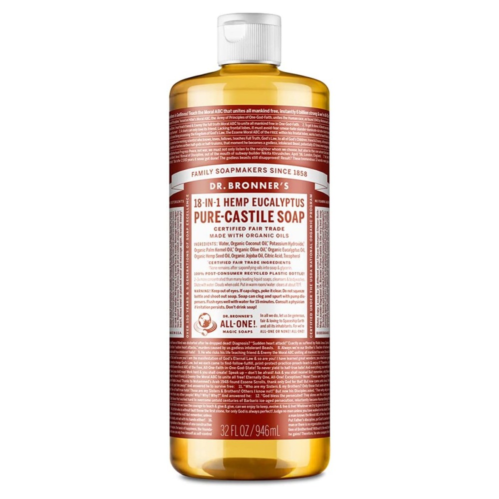 Dr. Bronner\'s - Pure-Castile Liquid Soap (Eucalyptus, 32 ounce) - Made with Organic Oils, 18-in-1 Uses: Face, Body, Hair, Laundry, Pets & Dishes, Concentrated, Vegan, Non-GMO