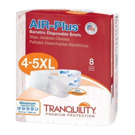 Tranquility Bariatric Disposable Briefs 4X-Large with AIR-Plus Fully Breathable Fabric for Skin Dryness & Integrity, Latex-Free, 34oz Capacity, 8ct Bag