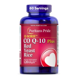 Puritan\'s Pride Q-Sorb Coenzyme CoQ10 Dietary Supplement for Heart Health, Oral Gum Health, and Healthy Aging Support, Plus Red Yeast Rice for Improved Digestion, 120 Rapid Release Softgels