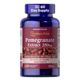 Puritan\'s Pride Premium Pomegranate Extract 250mg, Dietary Supplement for Antioxidant Health and Healthy Aging Program, 40% Ellagic Acid,120 Rapid Release Capsules (Packaging May Vary)