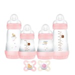 MAM Feed & Soothe Feeding Set, Newborn Essentials Must Have for 0-3 Months, Including 6 Pieces, Anti-Colic Baby Bottle Self-Sterilizing, Skinsoft Silicone Pacifiers, Baby Gift, Girl