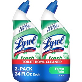 Lysol Toilet Bowl Cleaner Gel, For Cleaning and Disinfecting, Stain Removal, Forest Rain Scent, 24oz (Pack of 2)