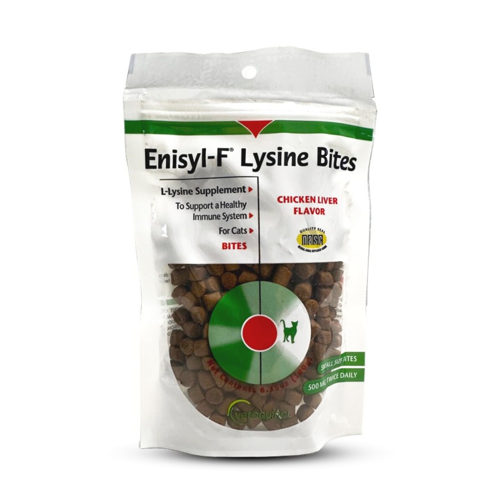 Vetoquinol Enisyl-F Lysine Bites: L-Lysine Chews for Cats & Kittens - Chicken Liver-Flavor, 6.4oz (180g) Recloseable Bag
