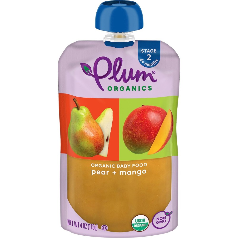 Plum Organics Stage 2 Organic Baby Food - Pear and Mango - 4 oz Pouch - Organic Fruit and Vegetable Baby Food Pouch