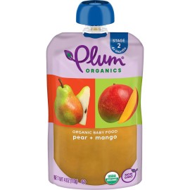 Plum Organics Stage 2 Organic Baby Food - Pear and Mango - 4 oz Pouch - Organic Fruit and Vegetable Baby Food Pouch