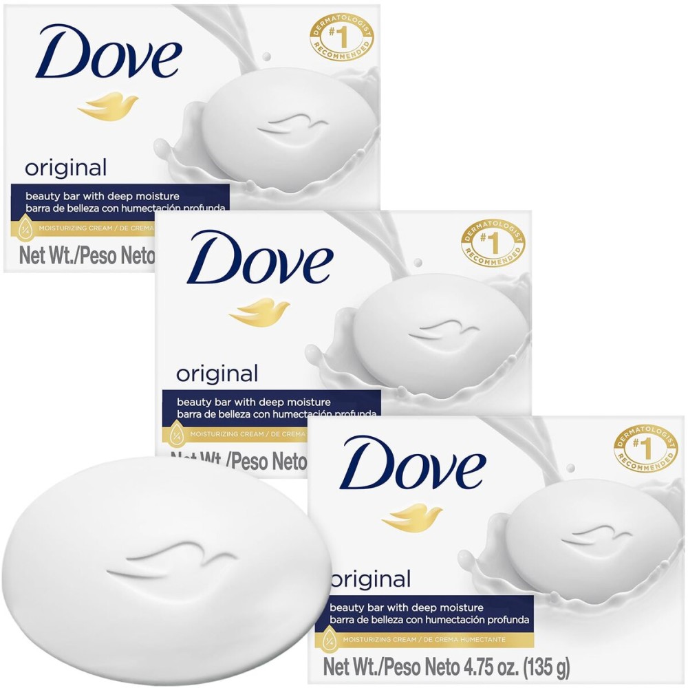 Dove Soap, Original Beauty Bar 3-Pack - 3-in-1 Moisturizing Face, Body & Hand Soap, 4.75 Oz Ea