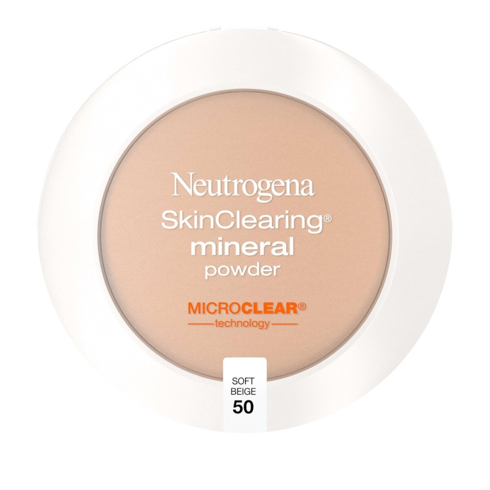 Neutrogena SkinClearing Pressed Mineral Powder Compact for Acne Prone Skin, Oil Absorbing Acne Makeup with Salicylic Acid helps to Cover, Treat & Prevent Breakouts, Soft Beige 50, .38 oz