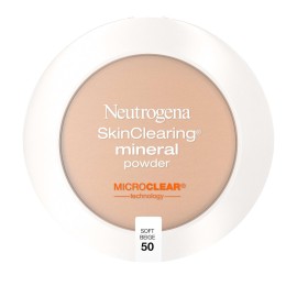 Neutrogena SkinClearing Pressed Mineral Powder Compact for Acne Prone Skin, Oil Absorbing Acne Makeup with Salicylic Acid helps to Cover, Treat & Prevent Breakouts, Soft Beige 50, .38 oz