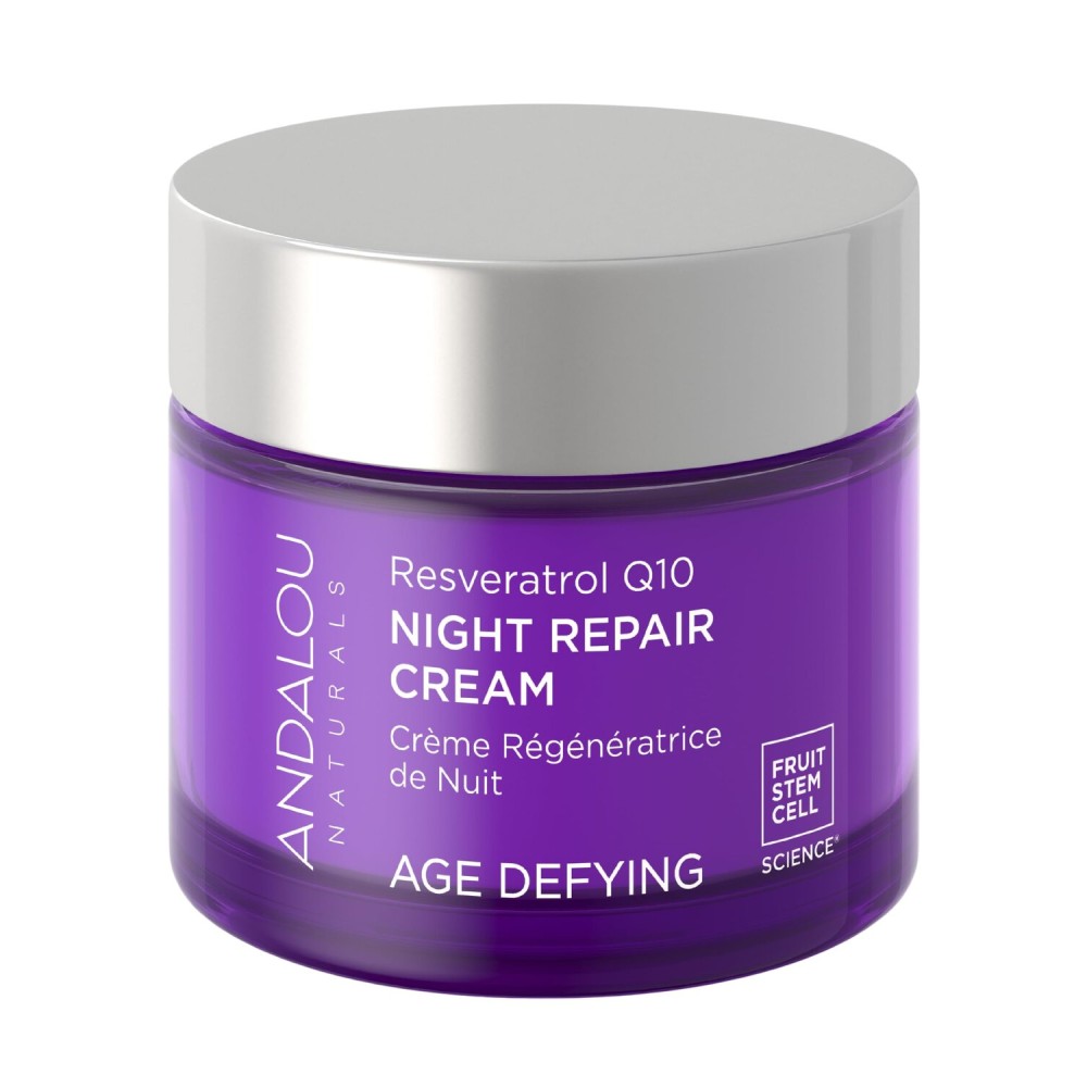Andalou Naturals Age Defying Resveratrol Q10 Night Repair Cream - Anti-Wrinkle Moisturizer to Hydrate & Smooth - CoQ10 & Resveratrol for Dry Skin - 1.7 oz